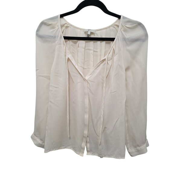 JOIE WOMEN'S IVORY SILKY FAIRY PLEATED PEASANT BLOUSE TIE NECK SIZE SMALL - Picture 1 of 10